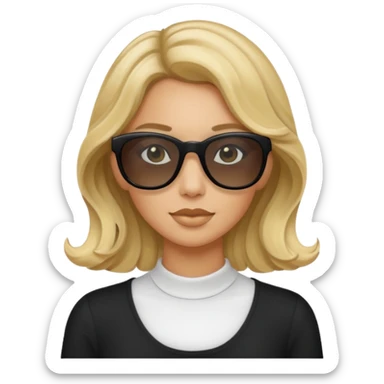 an olive tan woman with wavy blonde hair wearing skinny black rectangular sunglasses sticker