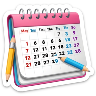 a calendar with study notes sticker