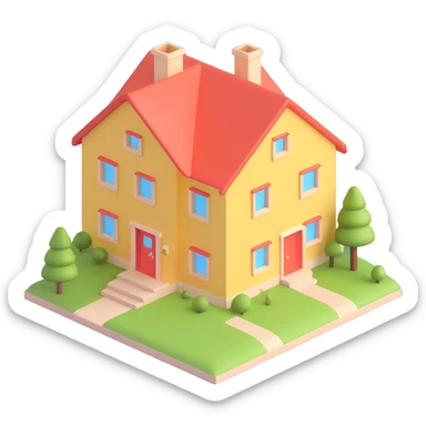 realistic 3D house, detailed and modern, visible windows, doors, sloped roof sticker