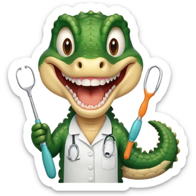 an alligator opening its mouth with a dentist sticker