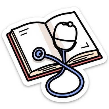 Medical textbook with stethoscope and anatomy diagram sticker