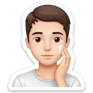 boy gently patting cheeks with skincare, fresh morning look sticker