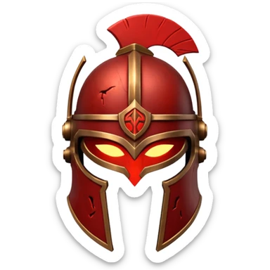 Ares legendary helmet object icon, ancient Greek helmet with glowing red runes, deep red energy glow, battle scars, epic fantasy style, 3D cartoon, mobile game icon style, centered, clean background, no text, no watermark

 sticker