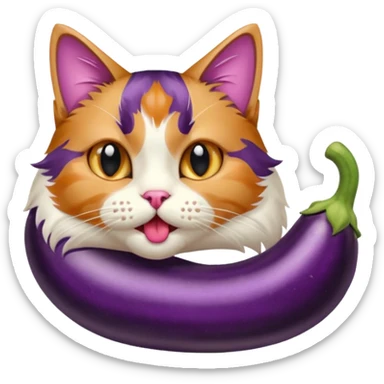 Hairy cat licking aubergine sticker