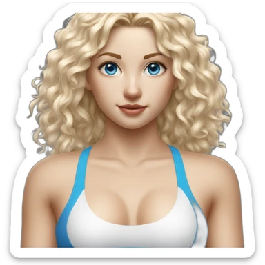 hyperrealist-white-long-curly-blonde-hair-blue-eyes-girl-with-white-sports-bra-tight-swim suit and-sneakers-facing-towards-camera sticker