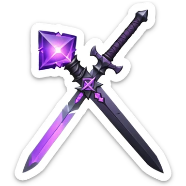 A Discord emoji of a sharpened obsidian blade with a glowing purple rune on the hilt. High-end fantasy style, sleek, metallic black, white background. sticker