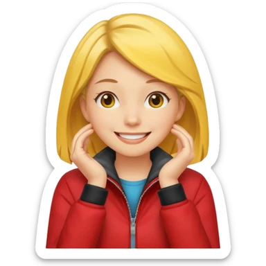 yellow smiling face girl with both hands under chin flipped sticker