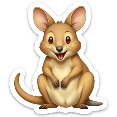 Cinematic Cute Yawning Wallaby Portrait Emoji, Head tilted slightly with a dramatic, wide-open yawn, showcasing a soft, downy tan fur with gently drooping ears, round amber eyes barely open in drowsy contentment, Simplified yet irresistibly adorable features, highly detailed, glowing with a soft, cozy glow, high shine, relaxed yet expressive, stylized with a touch of outback charm, bright and endearing, soft glowing outline, capturing the essence of a sleepy yet affectionate wallaby, so drowsy it feels like it could stretch out of the screen and curl up for a nap! sticker