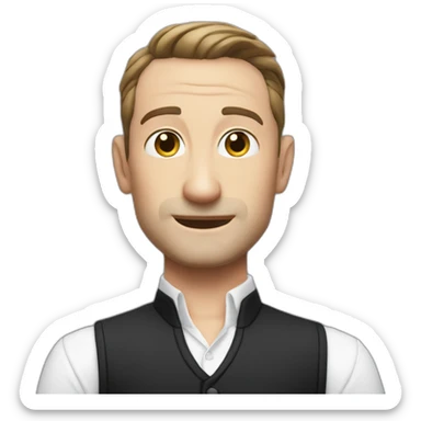 tim robinson slicked back hair white shirt, black vest sticker