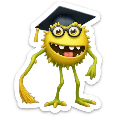 yellow monster with glasses and with mortarboard on its head sticker