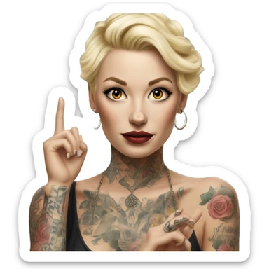 Blonde elegant women, her Body Covered with Tattoos, POINTING YOU with her HAND , Hyper realistic sticker