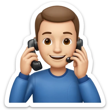 3D emoji style man talking on phone, holding a smartphone to his ear, smiling, rounded face, soft shading, glossy texture, Apple iOS emoji style, clean white background, centered, high detail, sticker style
 sticker