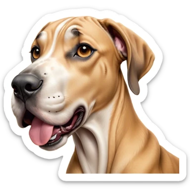 Cinematic Cute Yawning Fawn Great Dane Portrait Emoji, Head tilted slightly with a dramatic, wide-open yawn, revealing a smooth fawn Fur with a refined texture, floppy ears slightly drooping, round amber eyes barely open in drowsy contentment, Simplified yet irresistibly adorable features, highly detailed, glowing with a soft, cozy glow, high shine, relaxed yet expressive, stylized with a touch of whimsy, bright and endearing, soft glowing outline, capturing the essence of a sleepy yet affectionate guardian, so drowsy it feels like it could stretch out of the screen and curl up for a nap! sticker