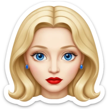 Madonna with blue eyes, red lip sticker