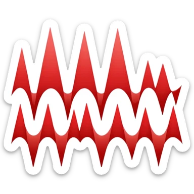 Minimalist design on a white background showing an audio waveform transforming into a sheet of text or lines. Red and white color scheme. No text. Clean geometric style that represents video transcription or audio analysis sticker