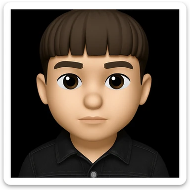 Edit the image to change the boy's outfit to a high quality black denim jacket, keeping the 3D emoji style and all other details the same. Maintain the 3D emoji style look in the edit. sticker