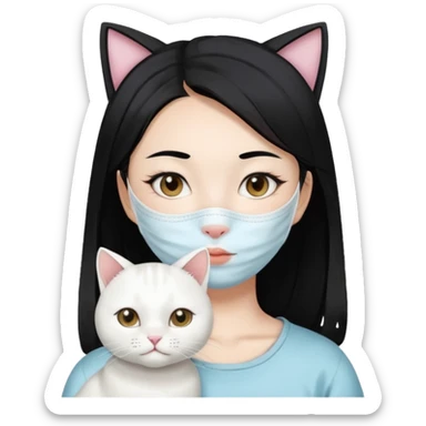 Asian girl with full facial sheet mask pack with one  white cat sticker
