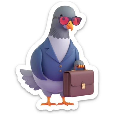 spy pigeon with sunglasses and a tiny briefcase sticker