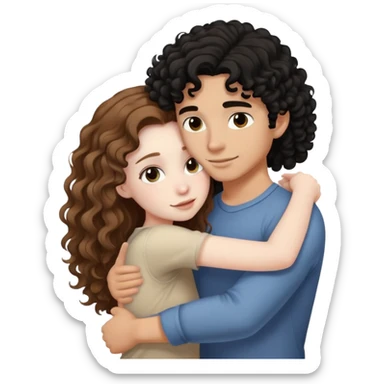 girl with long light brown hair and pale skin hugging a boy with black curly hair and tanned skin sticker