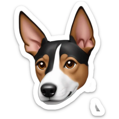 create a face front head shot of a tri-colored Black Red & White Basenji Female sticker