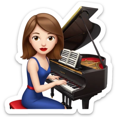 brownhaired white woman with red lips, playing piano sticker