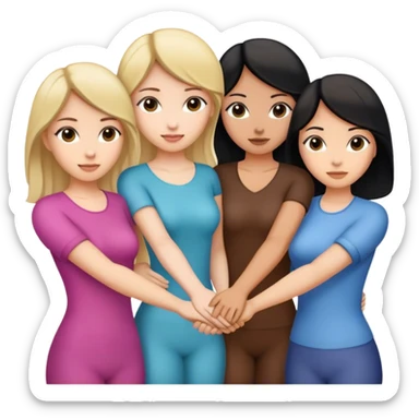 Three women holding hands, two white, one tan, one with dark blonde hair, one with black hair, and one with dark brown hair sticker