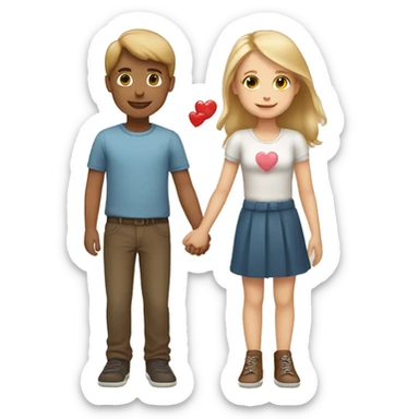A blonde girl and brown hair boy holding hands with a heart around them  sticker