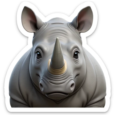 cinematic-noble-rhinoceros-portrait-emoji,-poised,-with-a-massive,-powerful-build-and-a-thick,-hide-of-slate-gray,-deep-set-soulful-piercing-eyes,-simplified-yet-sharp-and-sophisticated-features,-highly-detailed, with large black eyes, szoomed out showing houlders sticker