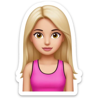 a pretty bratz emoji that looks like bollywood actress katrina kaif with straight  hair wearing a neon pink sleeveless top
She should look exactly like Katrina Kaif. sticker