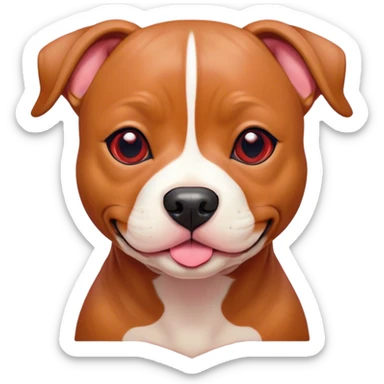 Cinematic Cute Red/Fawn Staffordshire Bull Terrier Portrait Emoji, Head tilted playfully and inquisitively, featuring a glossy red/fawn Fur with a vibrant sheen and delicate white accents, round, sparkling dark eyes filled with curiosity, Simplified yet irresistibly adorable features, highly detailed, glowing with a warm, friendly glow, high shine, affectionate and spirited, stylized with a touch of whimsy, bright and endearing, soft glowing outline, capturing the essence of a mischievous yet loving pup, so playful it feels like it could bound out of the screen and into your arms! sticker