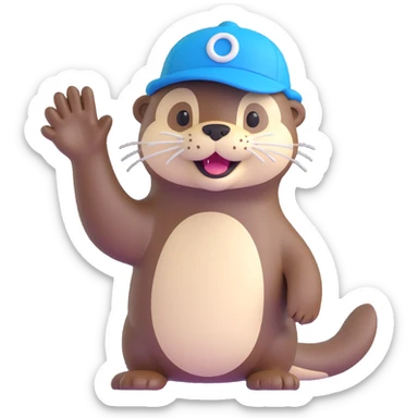 An otter with a blue hat on waving hi sticker