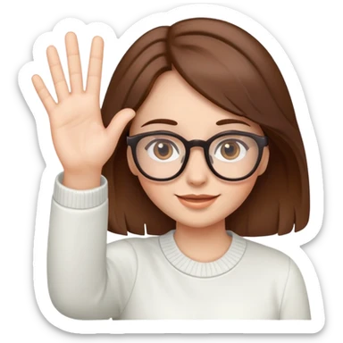brown hair girl with glasses emoticon waving hello sticker