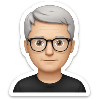 middle-aged-thin-white-man,grey-short-hair-&-glasses,-wearing-black-t-shirt, facing right sticker