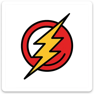 Flash superhero logo, red color scheme, sharp and modern look, transparent background sticker