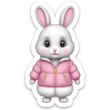 a full body of cute rabbit with puffer clothes sticker