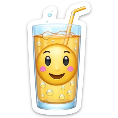 3D iPhone style emoji of bubbly soda pop, fizzy bubbles rising, translucent sparkling liquid, isolated on white background, soft shadows, high detail, playful and cute. sticker