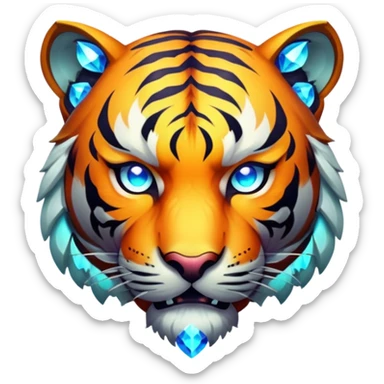 tiger face in Path of Exile 2 style with dark fantasy elements and gem powers for Twitch emote sticker
