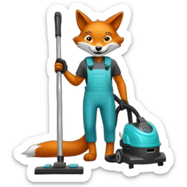a fox from a cleaning company with a vacuum cleaner in his hands sticker