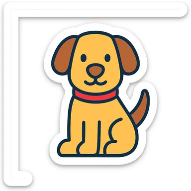 dog icon, lineal color with black outlines, friendly and modern sticker