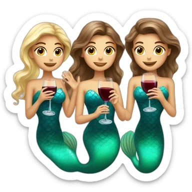 Three beautiful mermaids (two brown hair and blond one) drinking wine sticker