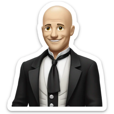 smiling bald man portrait monochrome with cash in hand and wearing a tuxedo sticker