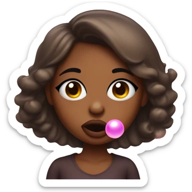 Sassy brown skin girl rolling her eyes blowing a bubble with gum sticker