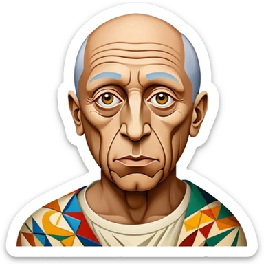 Cinematic Realistic Pablo Picasso Portrait Emoji, depicted as a visionary artist with abstract expressive features and a creative aura, rendered with rich textures and dynamic artistic lighting that captures his revolutionary spirit. sticker