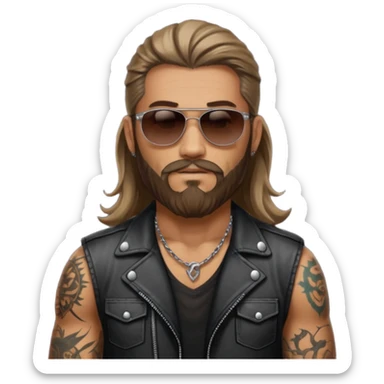 biker gang with sunglass and rugged guy bearded long hair in tatoots sticker