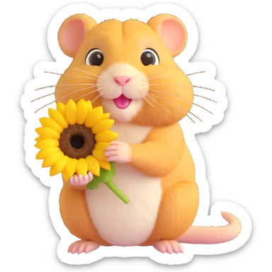 fluffy gerbil, holding a sunflower seed, adorable, tiny paws sticker