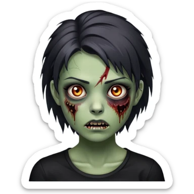 zombie girl with a wolfcut and black shirt and has dark circles under the eyes  sticker