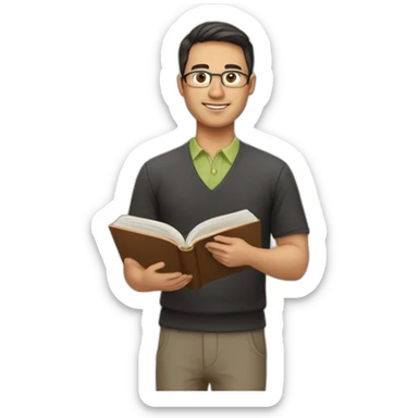 A youung teacher with a book on his hand sticker