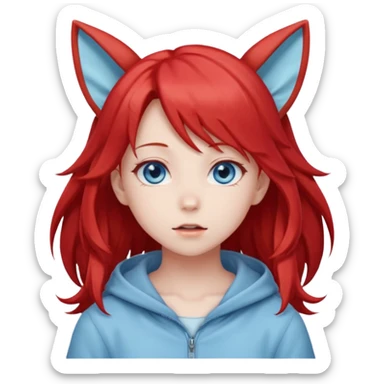 cute anime girl with ears, red blowing hair sticker
