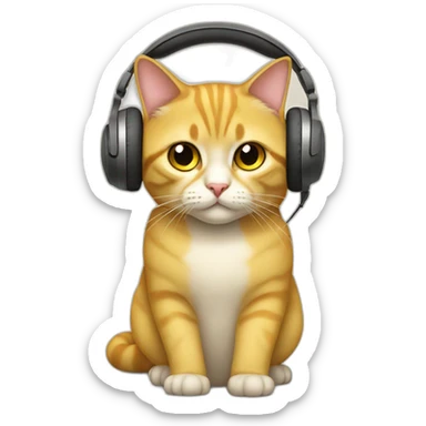 Yellow British broadcaster cat wearing headphones sticker