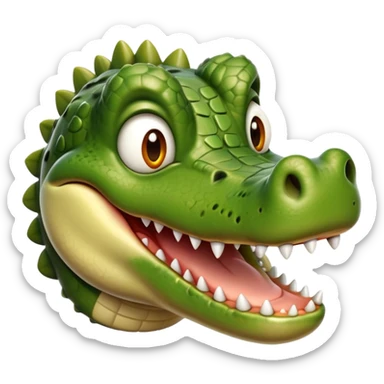 cinematic-realistic-cute-crocodile-portrait-emoji,-head-tilted-playfully-and-inquisitively,-featuring-a-robust,-well-defined-build-with-intricately-detailed,-glossy-olive-green-scales-and-a-surprisingly-endearing-face-with-round,-sparkling eyes sticker